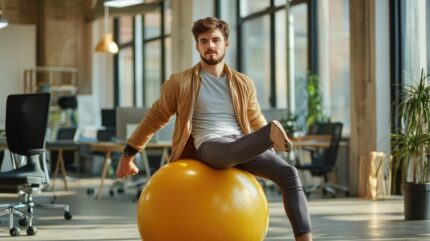 Gimnastikos kamuolys – geltonas, skirtas lavinti pusiausvyrą ir motoriką